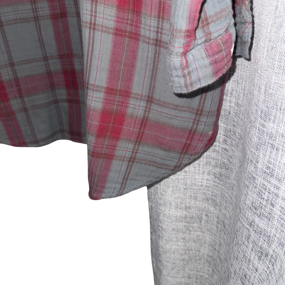 CP Shades Grey Red Plaid Flannel Tunic Top V-Neck Pockets Herringbone L - Picture 6 of 8